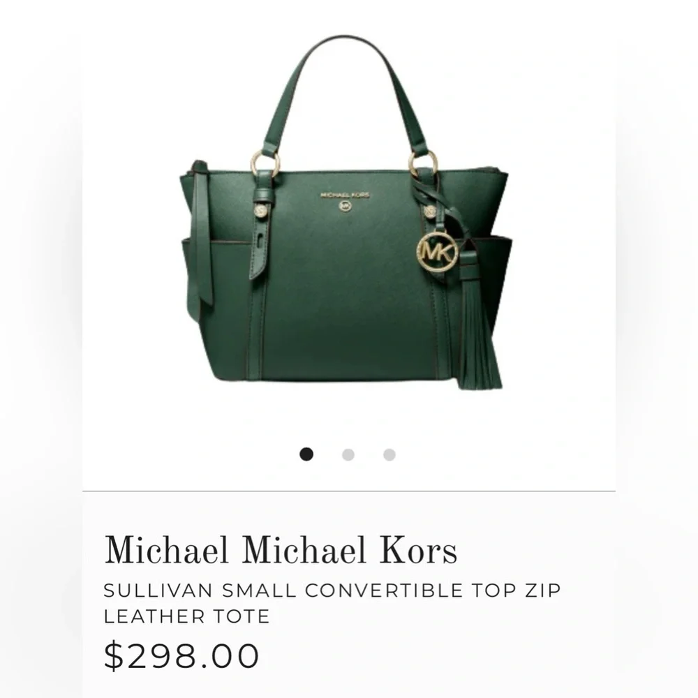 Michael Kors Sullivan Small Green Saffiano Leather Satchel with Tassel Charm